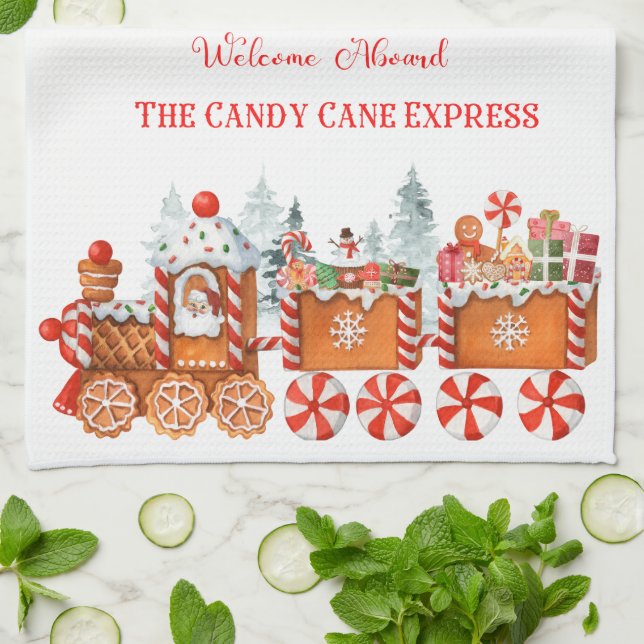Ferien-Küchenhandtuch Zuckerstangen-Express Geschirrtuch (Gefaltet)