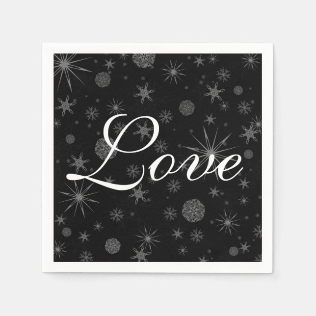 Ferien Liebe Schwarz-weiße Schneeflocken Winterhoc Serviette (Vorderseite)