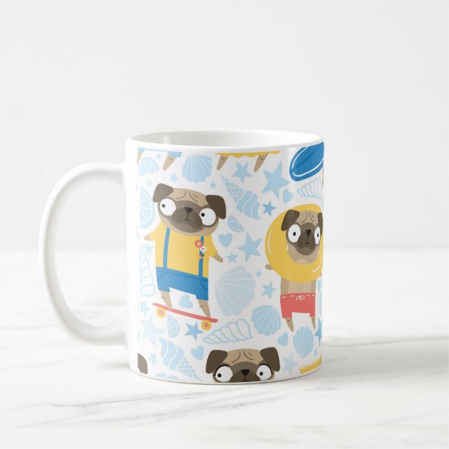 Ferien Mops, Sommerstrand nahtlos. Kaffeetasse (Links)