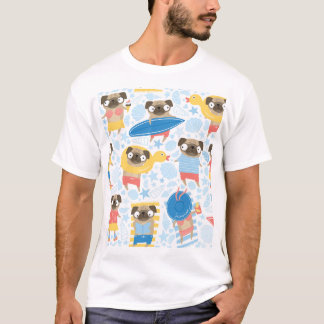 Ferien Mops, Sommerstrand nahtlos. T-Shirt