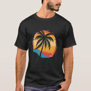 Ferien-Shirt Retro Sonnenuntergang Palmen Strand T-Shirt