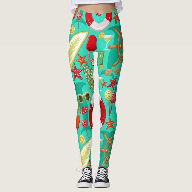 Ferien Sommerstrand Muster Leggings (Vorderseite)