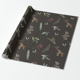 Ferien Spruce & Red Berries Brown Espresso Geschenkpapier