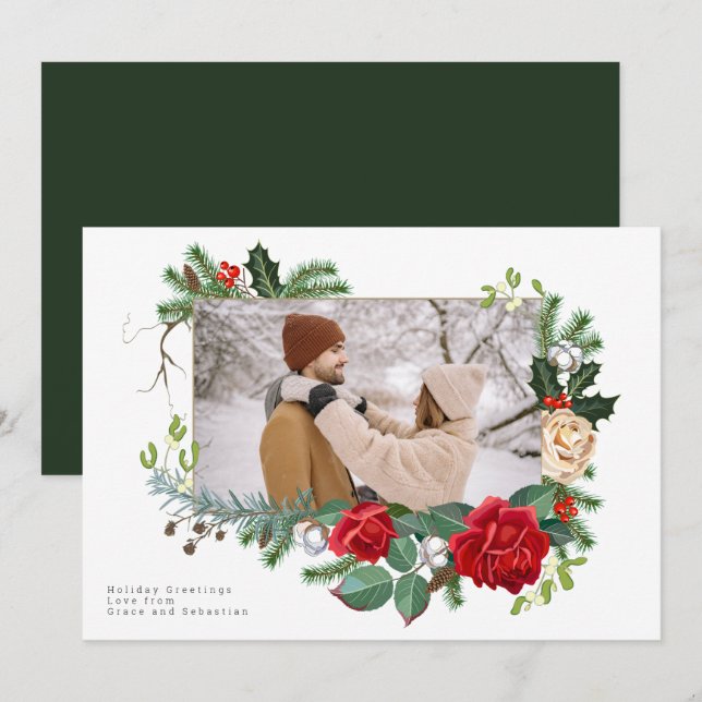 Ferien Winter Botanisches Foto Personalisiert Feiertagskarte (Vorne/Hinten)