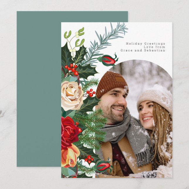 Ferien Winter Botanisches Foto Personalisiert Feiertagskarte (Vorne/Hinten)