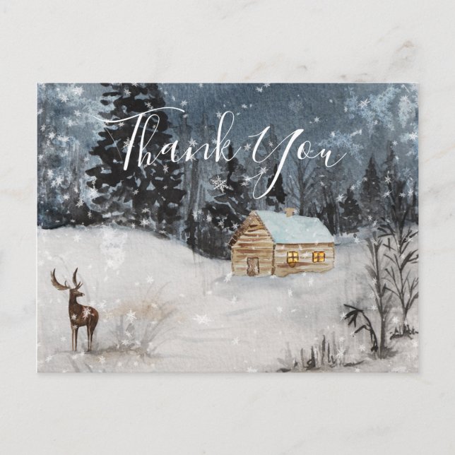 Ferien Winter Kabine Szene Danke Karte Postkarte (Vorderseite)