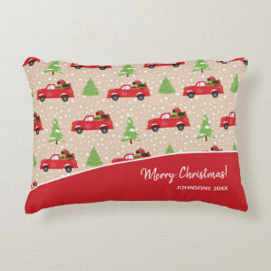 Ferienbaum mit Vintagem LKW Frohe Weihnachten Dekokissen
