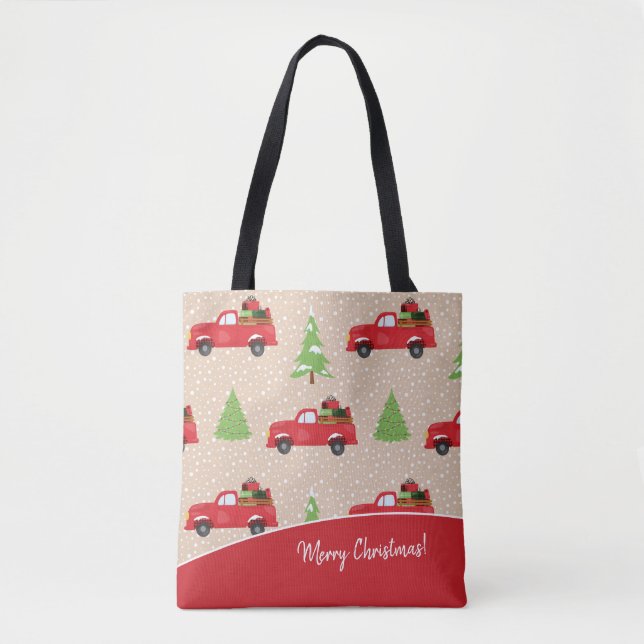 Ferienbaum mit Vintagem LKW Frohe Weihnachten Tasche (Vorderseite)