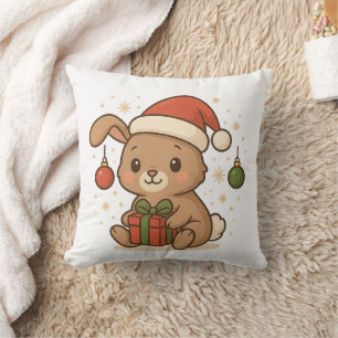 Ferienhase mit Weihnachtsmannmütze Kissen