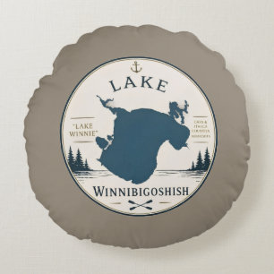 Ferienhaus-Dekoration und Souvenirs am Lake Winnib Rundes Kissen