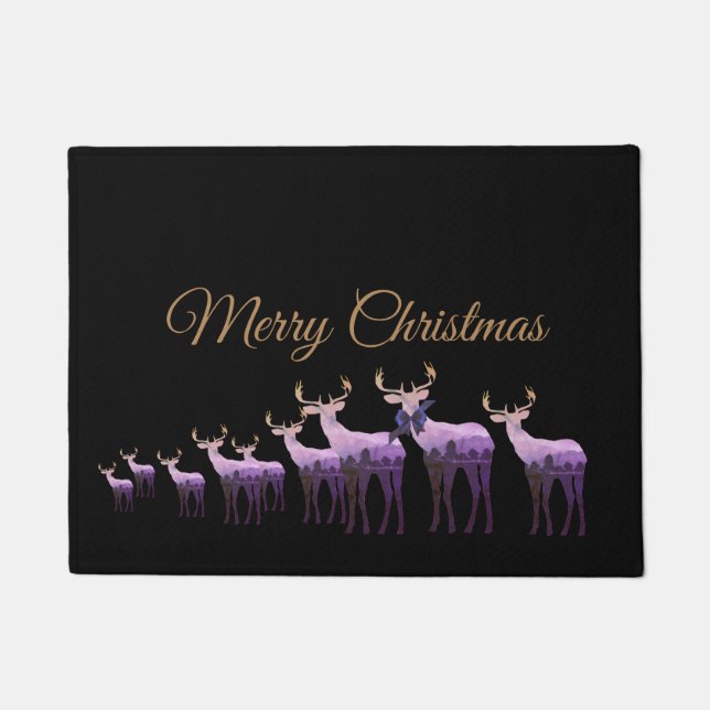Ferienhaus Doormat-Happy Urlaub Lila Hirsch/Elch Fußmatte (Vorderseite)