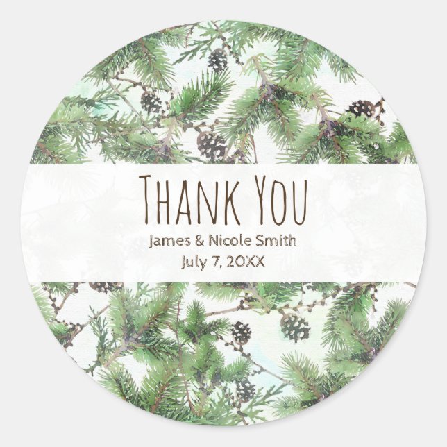 Ferienhaus Green & Pine Cones Country Winter Weddi Runder Aufkleber (Vorderseite)