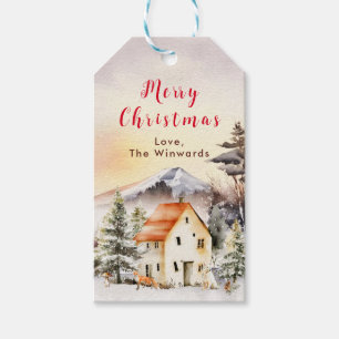Ferienhaus im Winter Frohe Weihnachten Geschenkanhänger