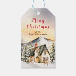 Ferienhaus im Winter Frohe Weihnachten Geschenkanhänger