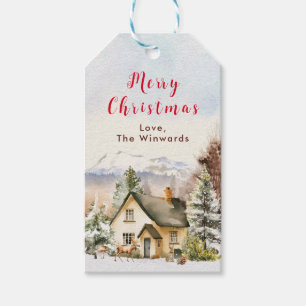 Ferienhaus im Winter Frohe Weihnachten Geschenkanhänger