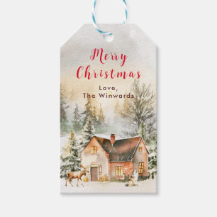 Ferienhaus im Winter Frohe Weihnachten Geschenkanhänger