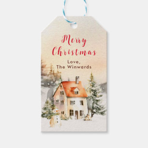 Ferienhaus im Winter Frohe Weihnachten Geschenkanhänger
