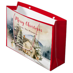 Ferienhaus im Winter Frohe Weihnachten Große Geschenktüte