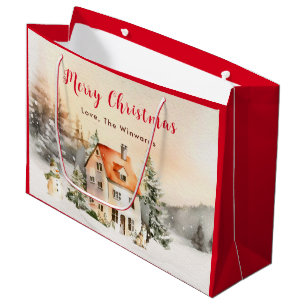Ferienhaus im Winter Frohe Weihnachten Große Geschenktüte