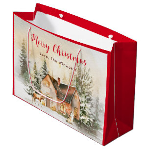 Ferienhaus im Winter Frohe Weihnachten Große Geschenktüte