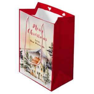 Ferienhaus im Winter Frohe Weihnachten Mittlere Geschenktüte