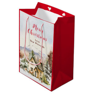 Ferienhaus im Winter Frohe Weihnachten Mittlere Geschenktüte