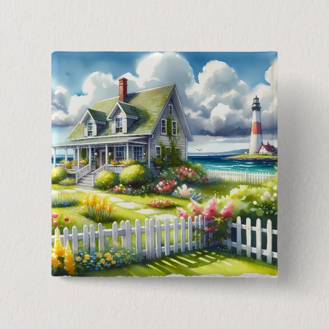 Ferienhaus mit Blick auf den Leuchtturm Button (Vorderseite)