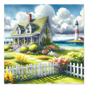 Ferienhaus mit Blick auf den Leuchtturm Fotodruck