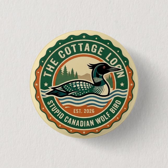 Ferienhaus-Taucher Dummer Kanadischer Wolf Vogel Button (Vorderseite)