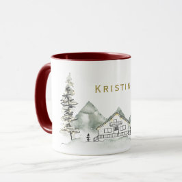 Ferienhaus und Pine Tree mit Namen Tasse