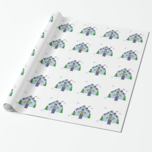 Ferienhäuser mit Schneeflocken Geschenkpapier