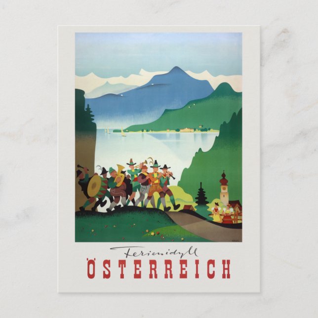 Ferienidyll Osterreich Austria Vintage Poster Postkarte (Vorderseite)