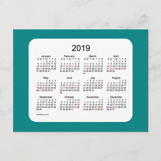 Ferienkalender 2019 von Janz Aquamarine Postkarte (Vorderseite)
