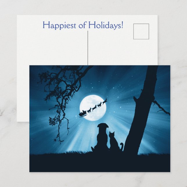 Ferienkatze Hund und Santa Postkarte (Vorne/Hinten)