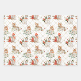 Ferienkatzen Geometrische Blumen Ornamente Geschenkpapier Set