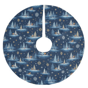 Ferientoilette, Bäume Hirsch und Schneeflocken Polyester Weihnachtsbaumdecke