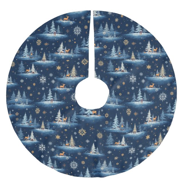 Ferientoilette, Bäume Hirsch und Schneeflocken Polyester Weihnachtsbaumdecke (Vorderseite)
