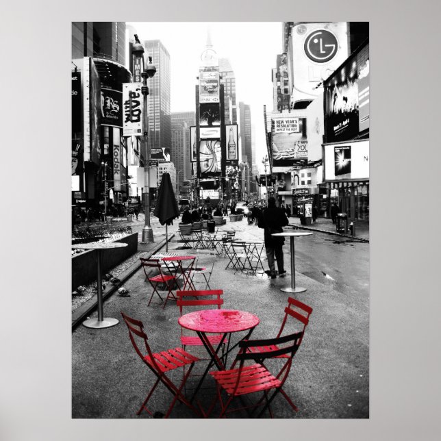 FERIENVERKAUF! Times Square Schwarz-weiß Red 18x24 Poster (Vorne)