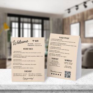 Ferienvermietung Beige Schwarz Wifi-Regeln Informa Tischaufsteller