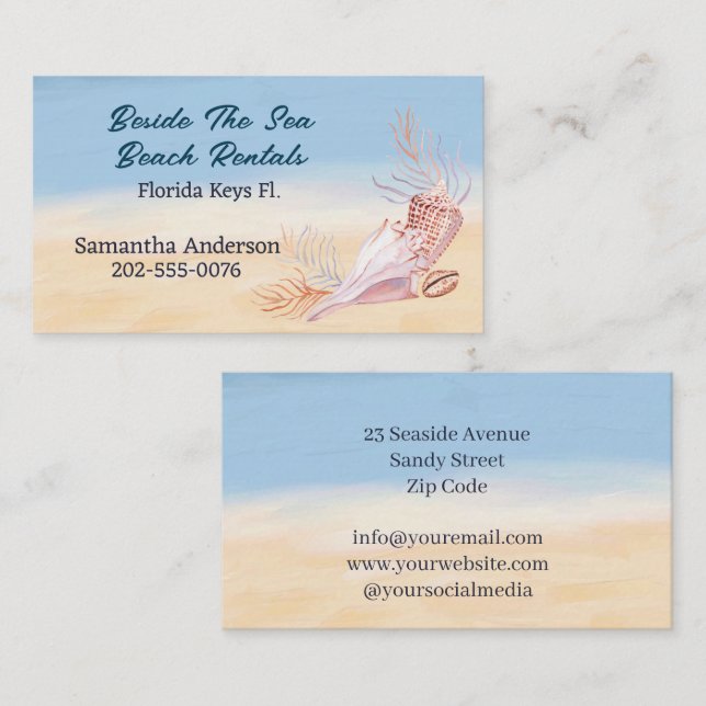 Ferienvermietung Strand Seashell Visitenkarte (Vorne/Hinten)