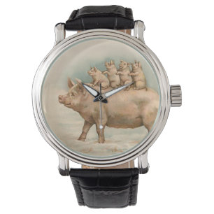 Ferkel nehmen eine Fahrt - Spaß Vintage Uhr