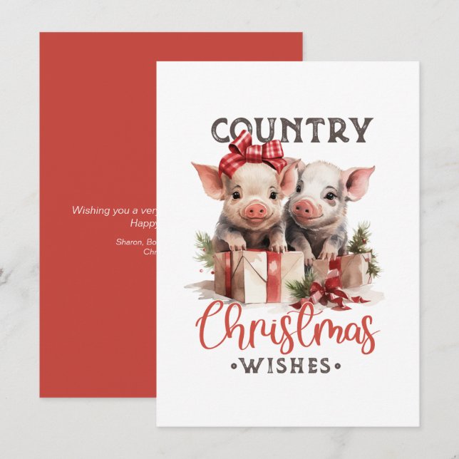 Ferkel und Geschenke Land Weihnachtsgrüße Einladung (Vorne/Hinten)