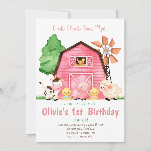Ferme Anniversaire Invitation fille ferme barnyard (Devant)