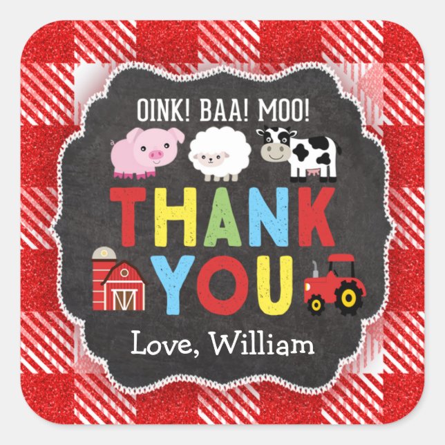 Ferme Anniversaire Merci Stickers Oink Baa (Devant)