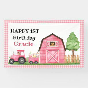 Ferme / Bannière d'anniversaire rose Barnyard