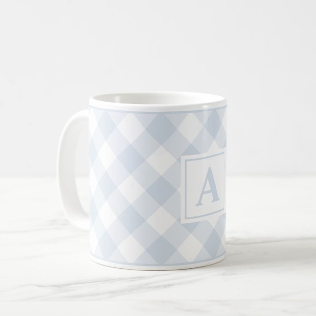 Ferme Bleu Buffalo Plaid Check Mug Monogramme (Devant gauche)