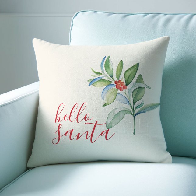 Ferme Coussins de vacances Aquarelle Holly (Cute Christmas throw pillow botanical watercolor art by Victoria Grigaliunas Do Tell A Belle)