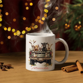 Ferme d'animaux mignons sur tasse à café