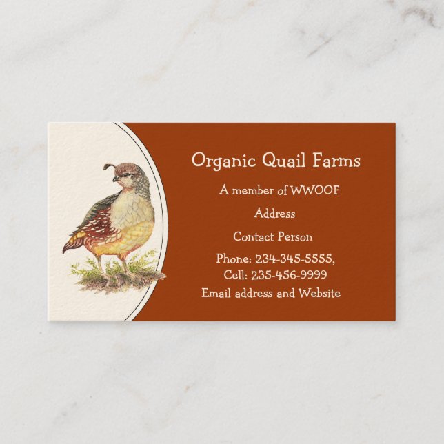 Ferme de Quail biologique sur mesure, Carte de vis (Devant)