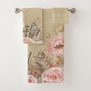 Ferme en bois rustique Tan n Pink Aquarelle Floral